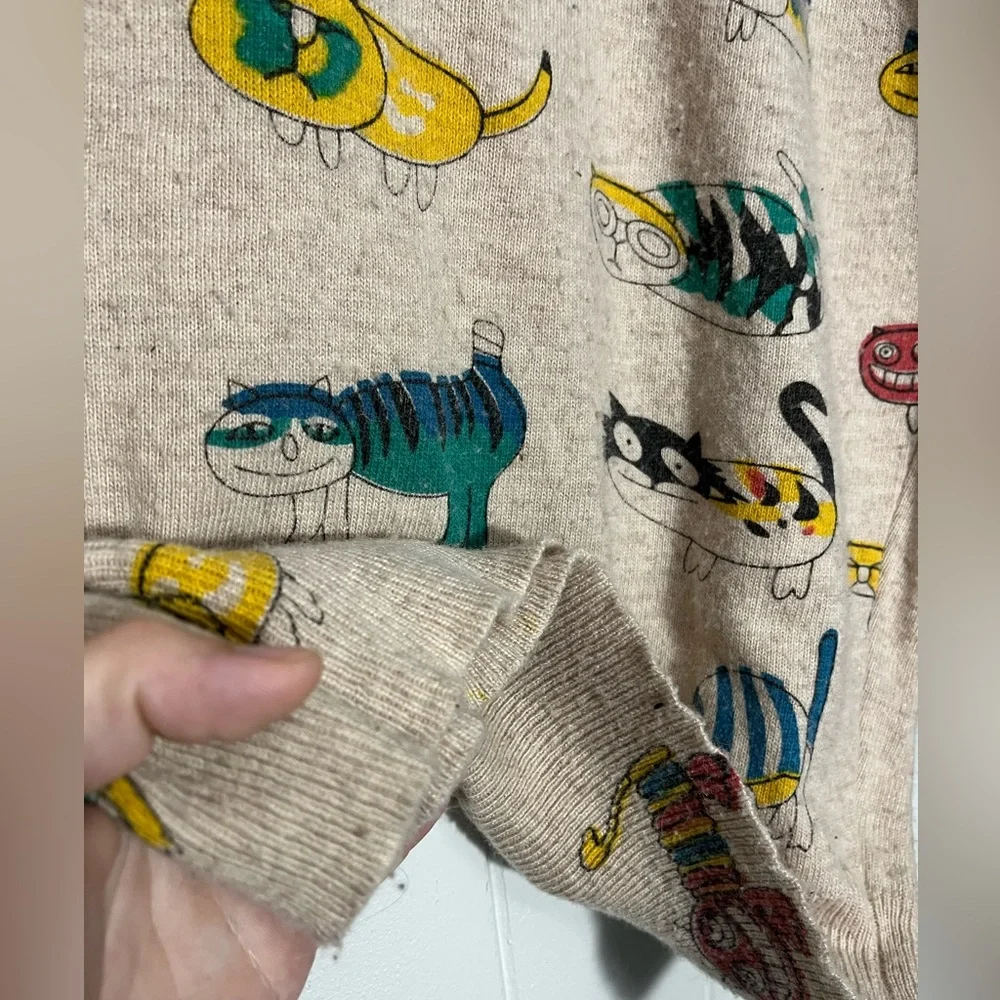 Whimsical Cat Print Crewneck Sweater - Beige - Picture 6 of 10